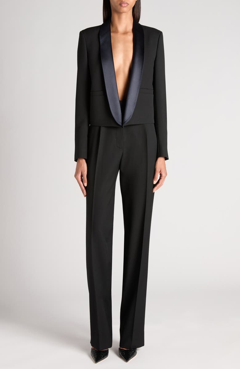 TOM FORD Wool Grain de Poudre Crop Tuxedo Jacket, Alternate, color, Black/ Deep Blue Navy