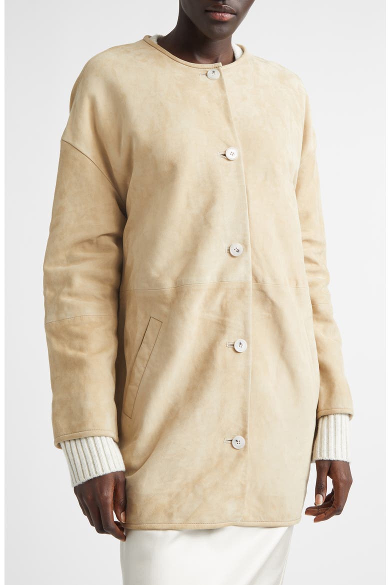 Waren Oval Goatskin Suede Coat, Alternate, color, BEIGE