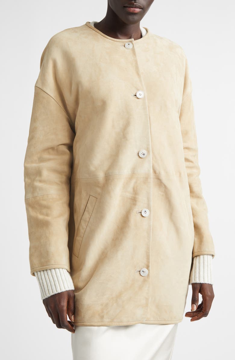 LOULOU DE SAISON Waren Oval Goatskin Suede Coat, Alternate, color, Beige