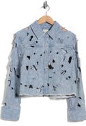 Alice + Olivia Embroidered Cutout Floral Denim Crop Shirt Jacket