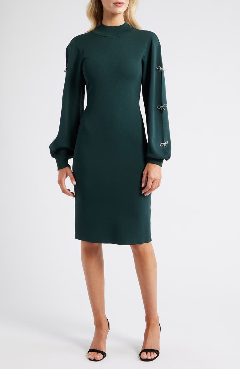 Eliza J Long Sleeve Sweater Dress, Main, color, Hunter