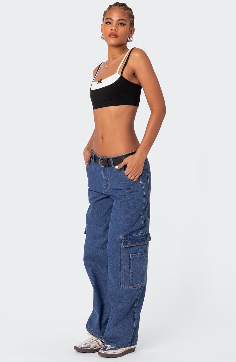 EDIKTED Gracie Layered Stretch Cotton Bra Top, Alternate, color, Black-And-White