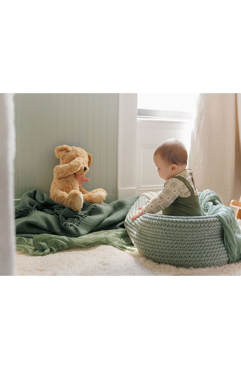 Ely's & Co. Cotton Floral Plaid Collection - Bodysuit + Overalls, Alternate, color, Tan