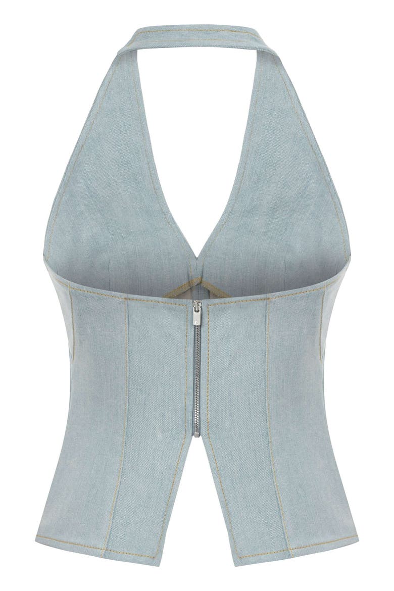 Womens Monte Corset Denim Top, Alternate, color, Ice Blue