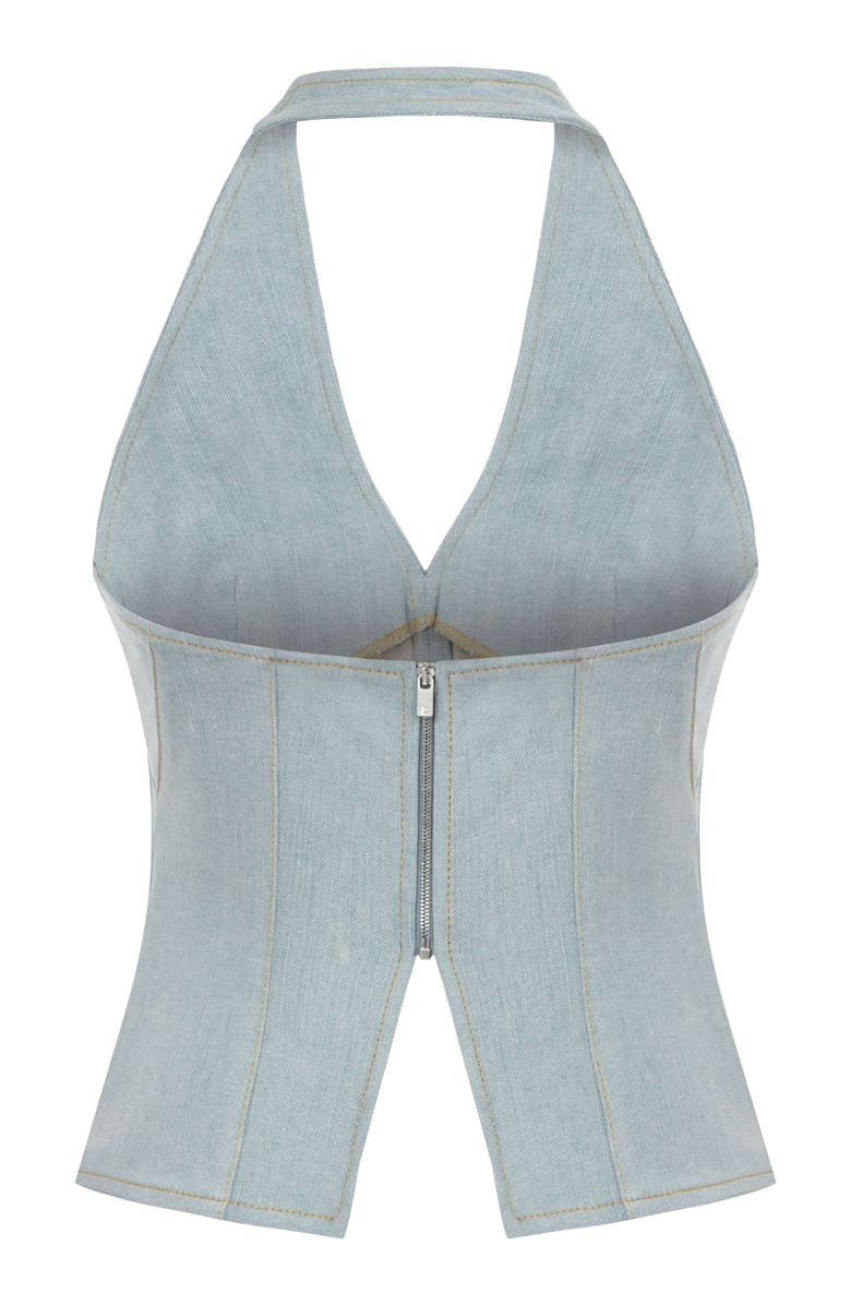 Jendue Womens Monte Corset Denim Top, Alternate, color, Ice Blue