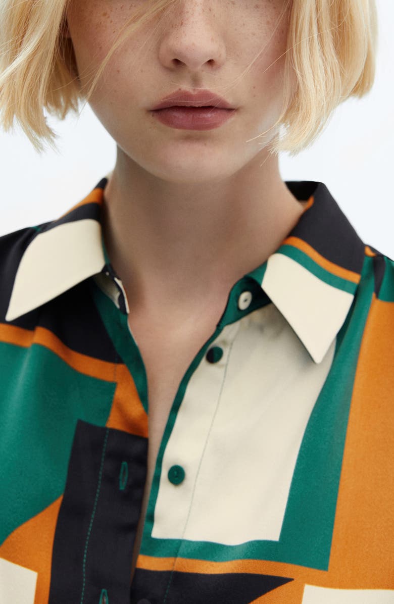 MANGO Geo Print Long Sleeve Midi Shirtdress, Alternate, color,