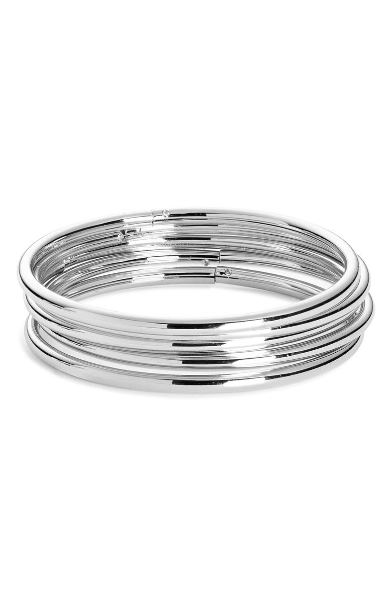 BaubleBar Alexia Set of 5 Hinged Bangles, Main, color, Silver