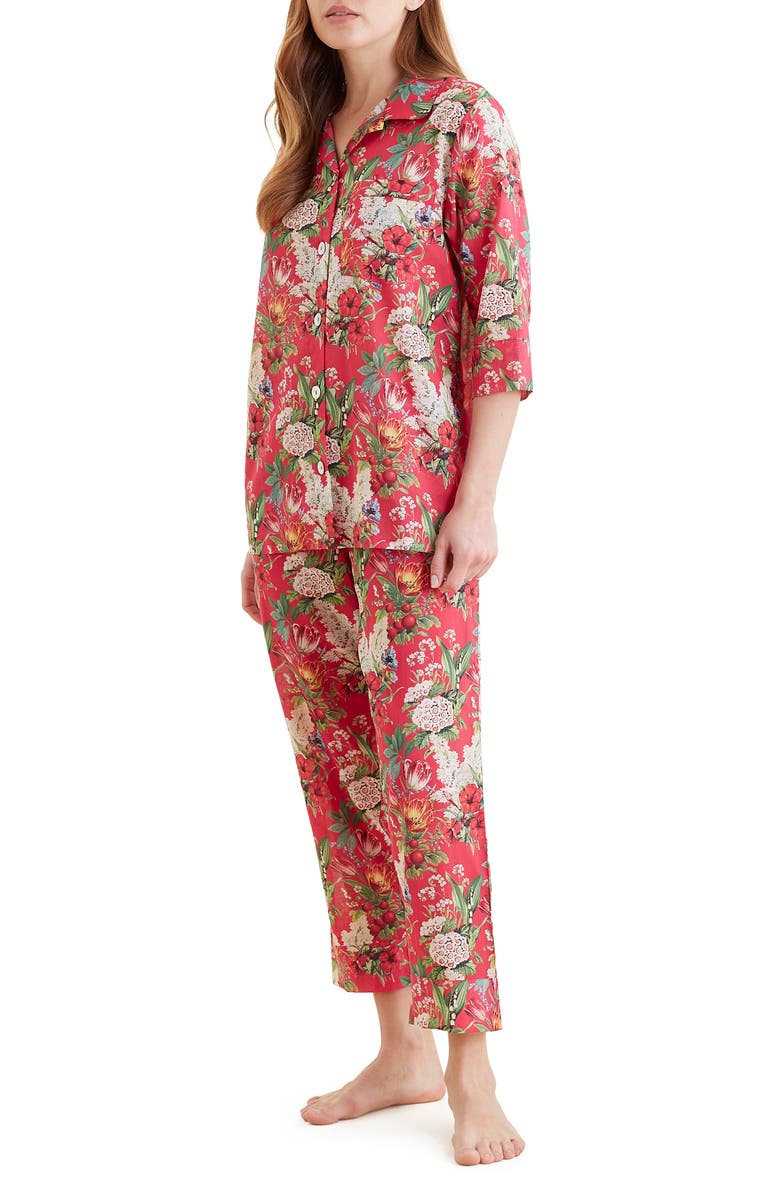 Papinelle Clara Print Crop Cotton Pajamas, Alternate, color, Geranium