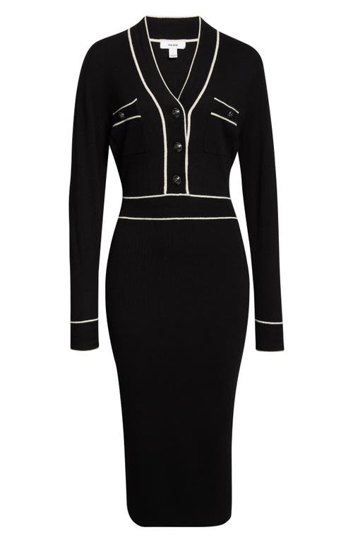 Reiss Black/ivory Wool-blend Tipped Dress With Cashmere In Black