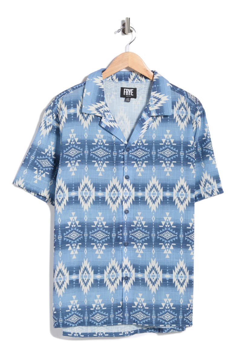 Geometric Print Camp Shirt, Alternate, color, VINTAGE INDIGO