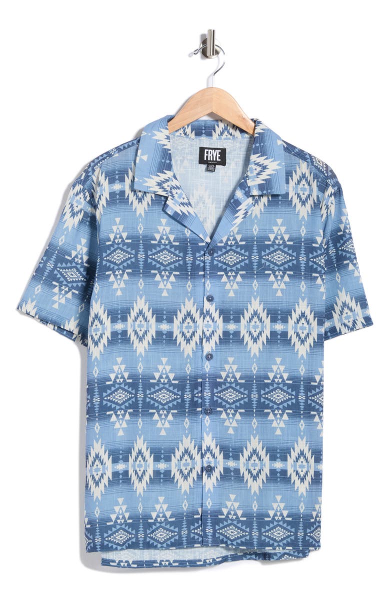 Frye Geometric Print Camp Shirt, Main, color, Vintage Indigo