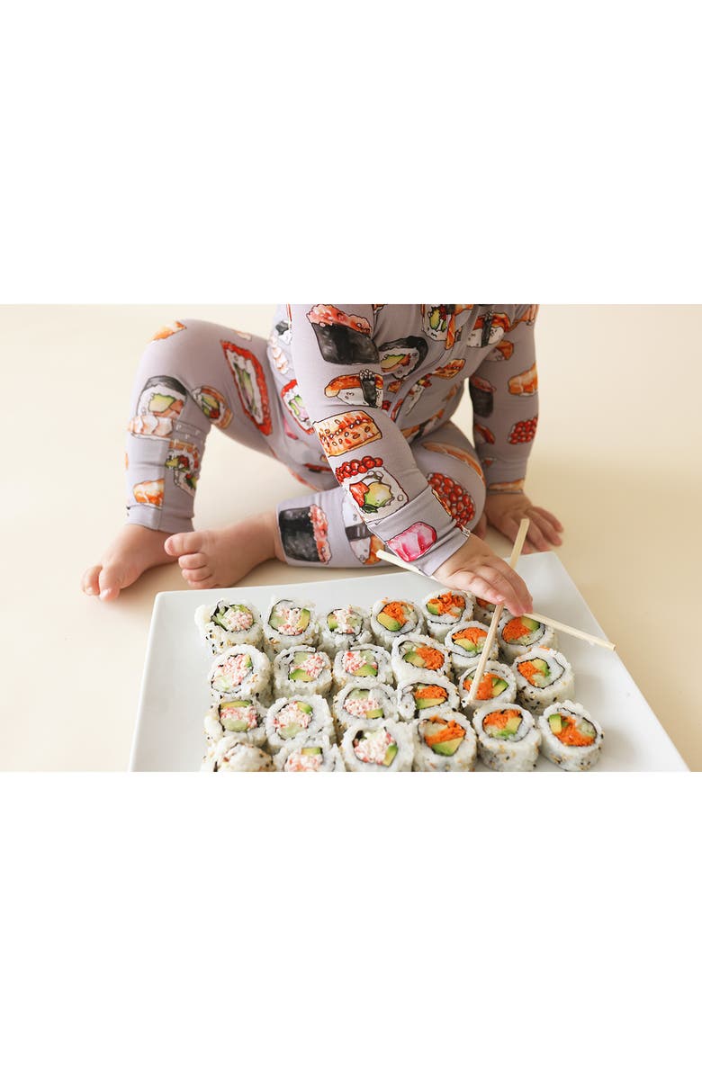 Posh Peanut Sushi Mushi Convertible Zip-Up Footie, Alternate, color, Grey