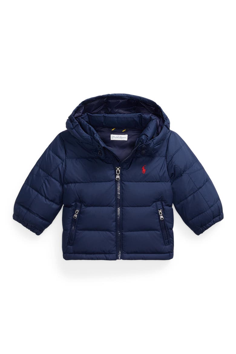650 Fill Power Down Puffer Coat with Removable Hood, Main, color, NAVY