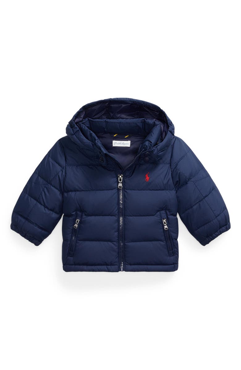 Ralph Lauren 650 Fill Power Down Puffer Coat with Removable Hood, Main, color, Navy