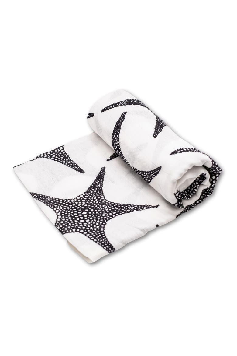 XL Starfish Sensory Organic Cotton Muslin Blanket, Main, color, BLACK AND WHITE