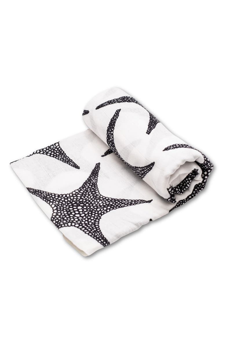 ETTA LOVES XL Starfish Sensory Organic Cotton Muslin Blanket, Main, color, Black And White