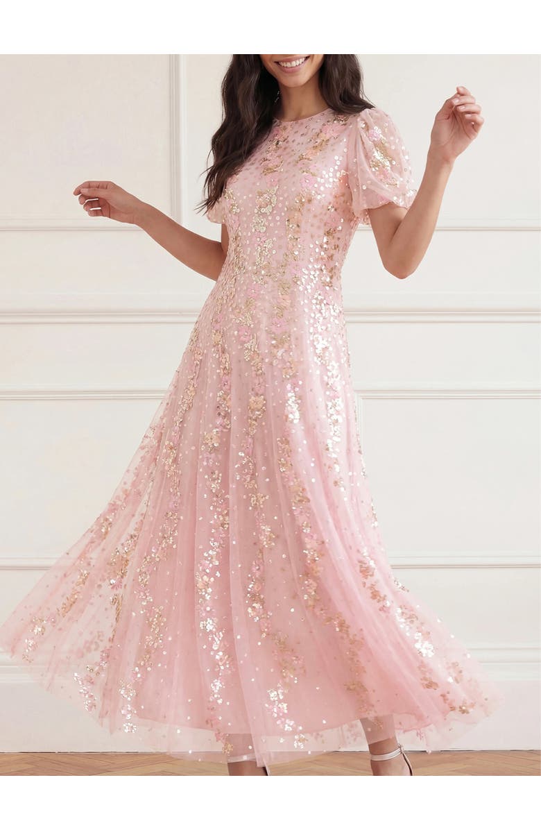 Needle & Thread Confetti Round Neck Ankle Gown, Alternate, color, Peony Pink/Multi