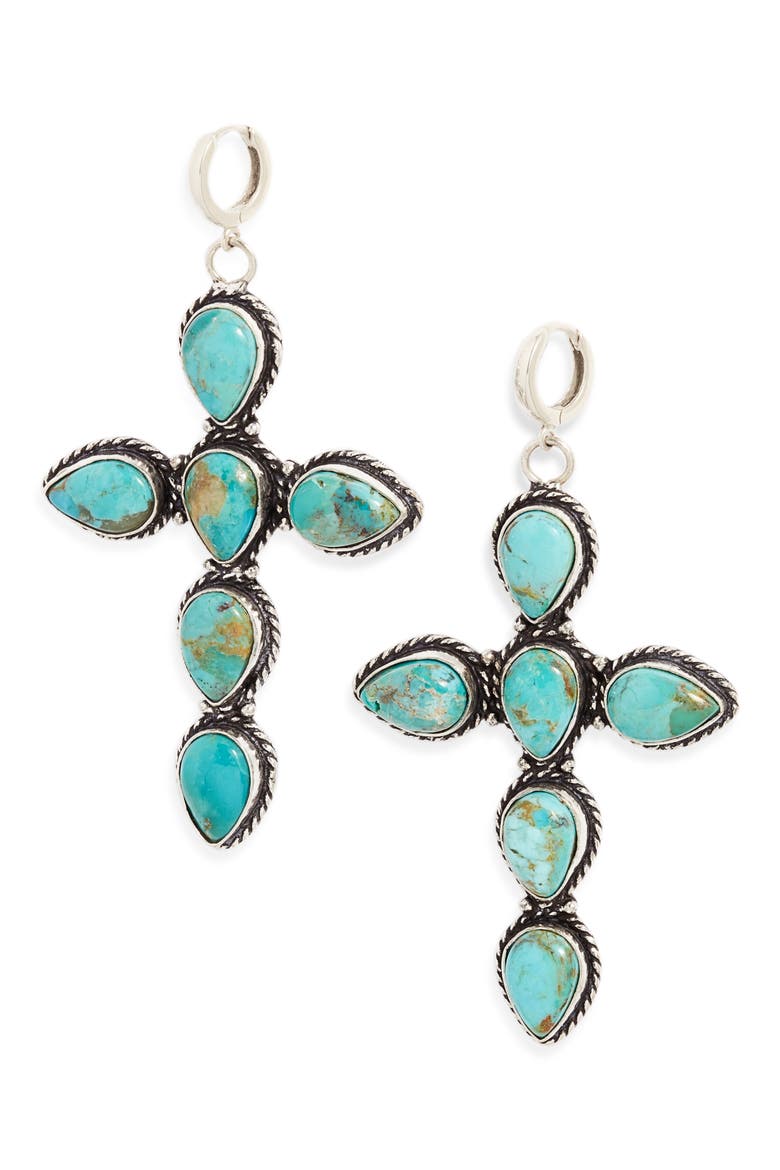 Turquoise Drop Earrings, Main, color, SILVER