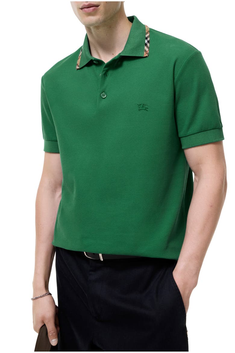 Check Trim Cotton Polo Shirt, Main, color, Jade green