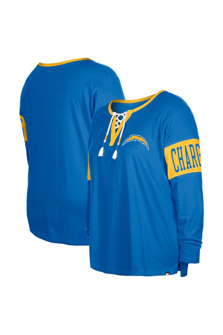 Women's New Era  Powder Blue Los Angeles Chargers Plus Size Lace-Up Notch Neck Long Sleeve T-Shirt, Main, color, Powder Blue