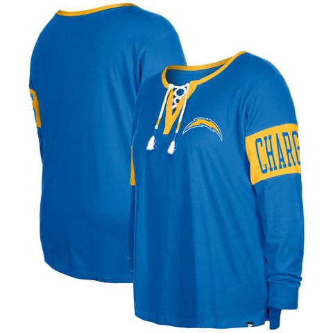 Women's New Era  Powder Blue Los Angeles Chargers Plus Size Lace-Up Notch Neck Long Sleeve T-Shirt
