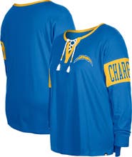New Era Women's New Era  Powder Blue Los Angeles Chargers Plus Size Lace-Up Notch Neck Long Sleeve T-Shirt