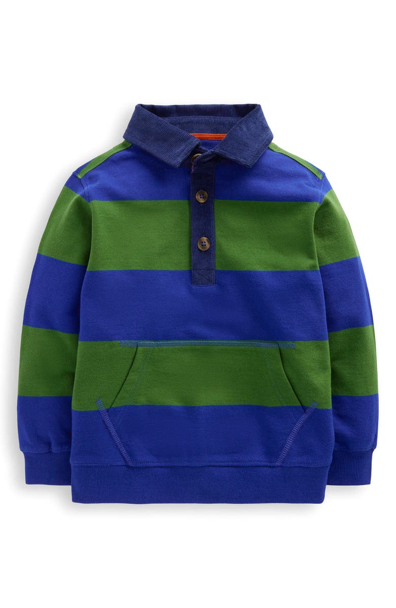 Mini Boden Kids' Stripe Cotton Rugby Shirt, Main, color, Artichoke Green / Surf The Web
