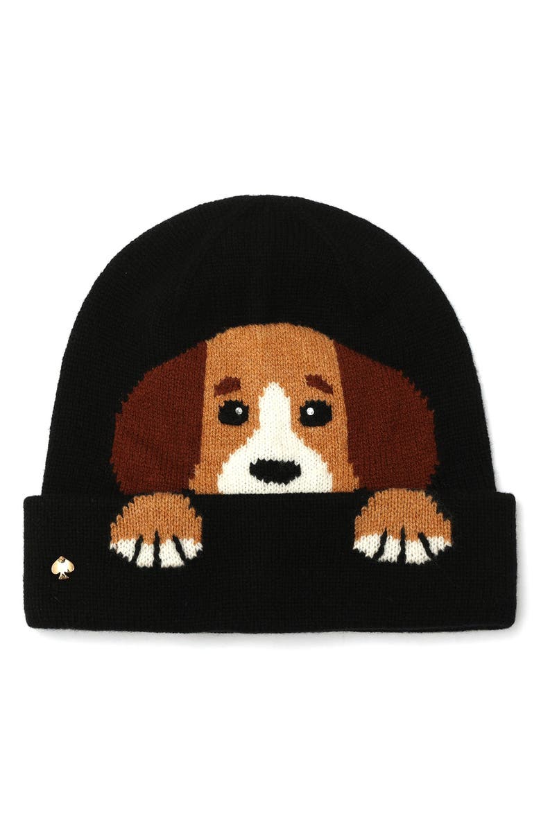 Kate Spade New York All Bark Wool Beanie, Main, color, Black