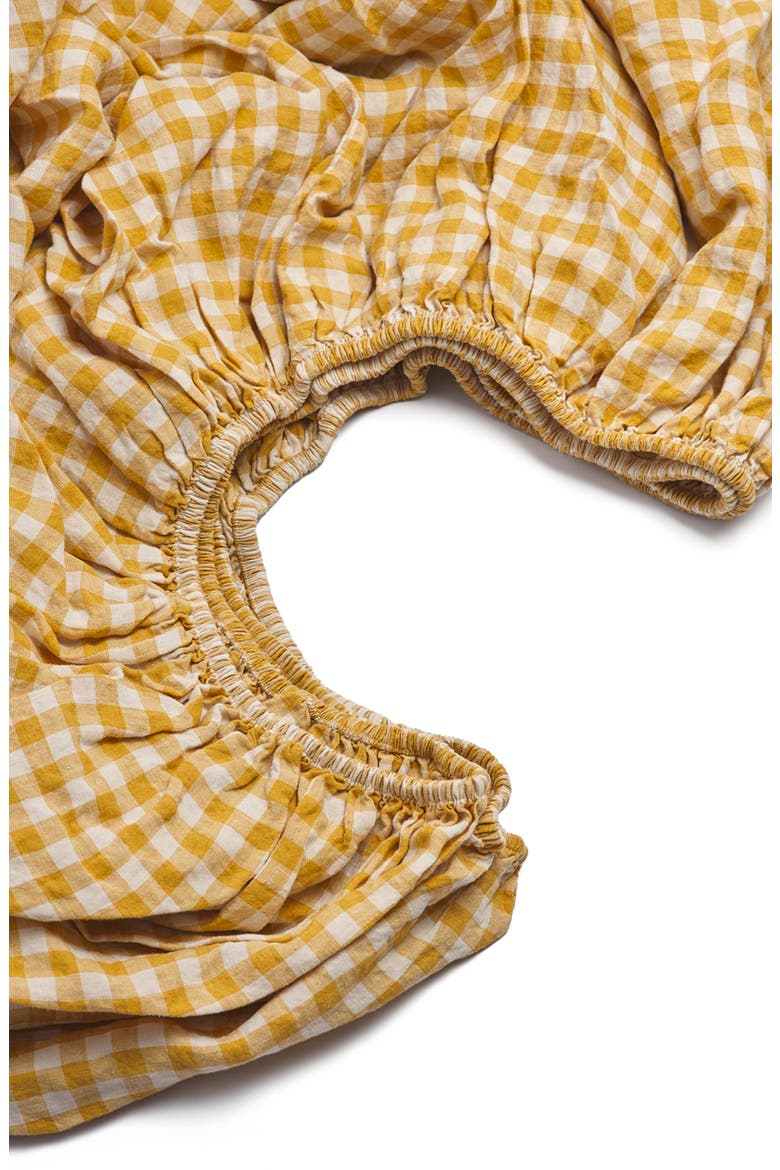 Gingham Linen Fitted Sheet, Alternate, color, HONEY
