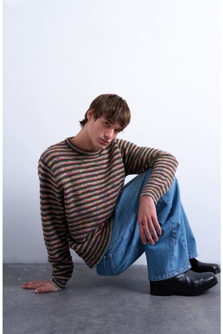 Twist Stripe Sweater, Alternate, color, KHAKI GREEN MULTI
