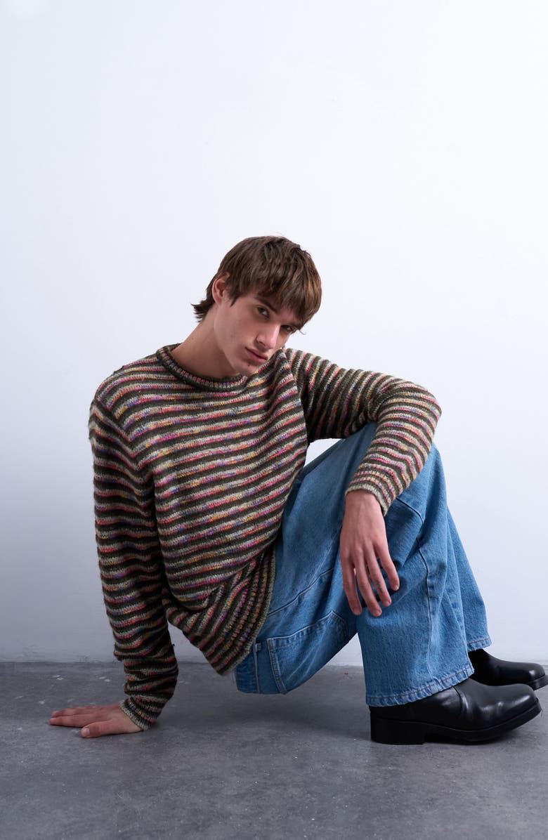 Topman Twist Stripe Sweater, Alternate, color, Khaki Green Multi