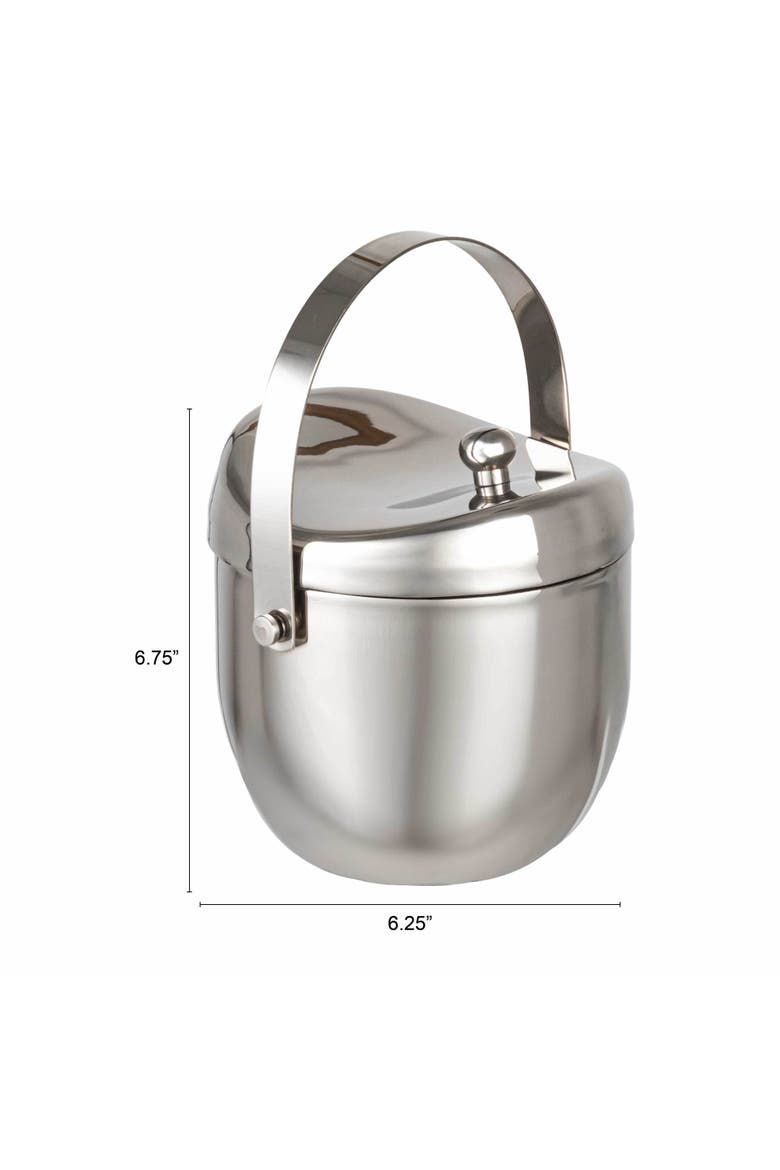 1-Quart Stainless Steel Double-Wall Ice Bucket with Handle and Curved Lid, Brushed Nickel Finish, Alternate, color, Silver