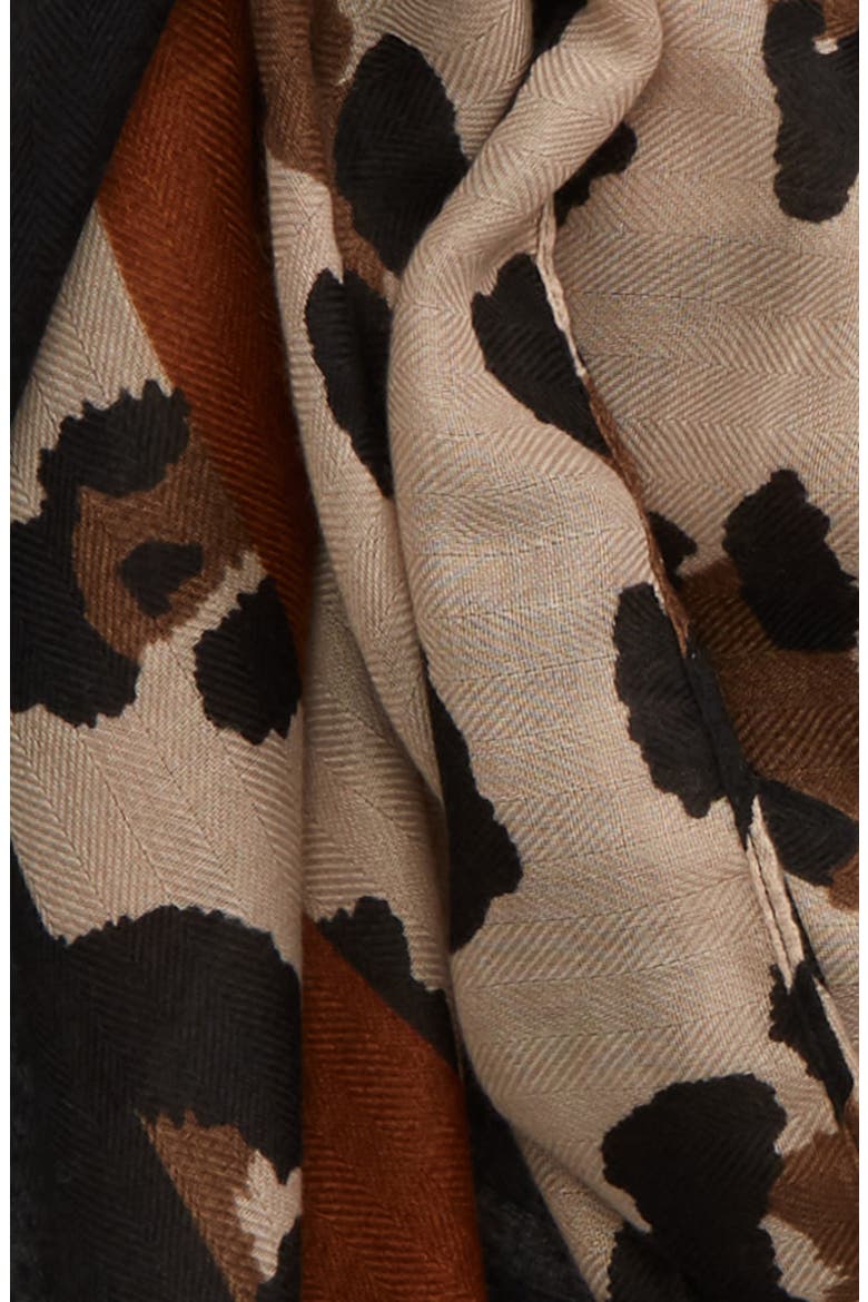 Leopard Print Scarf, Alternate, color, BROWN COMBO