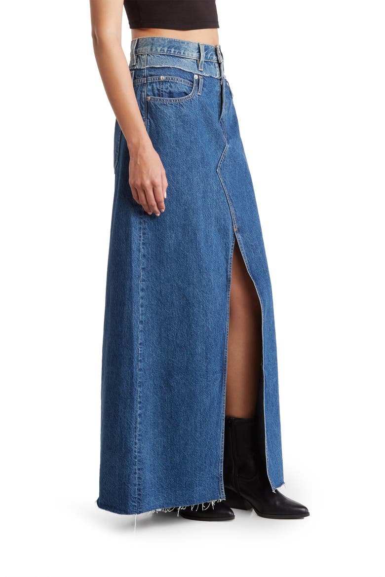 Re-Work Dallas Double High Waist Organic Cotton Denim Maxi Skirt, Alternate, color, FORBIDDEN FOOL