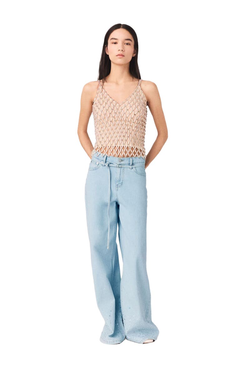 Beaded top with lining, Alternate, color, Ecru