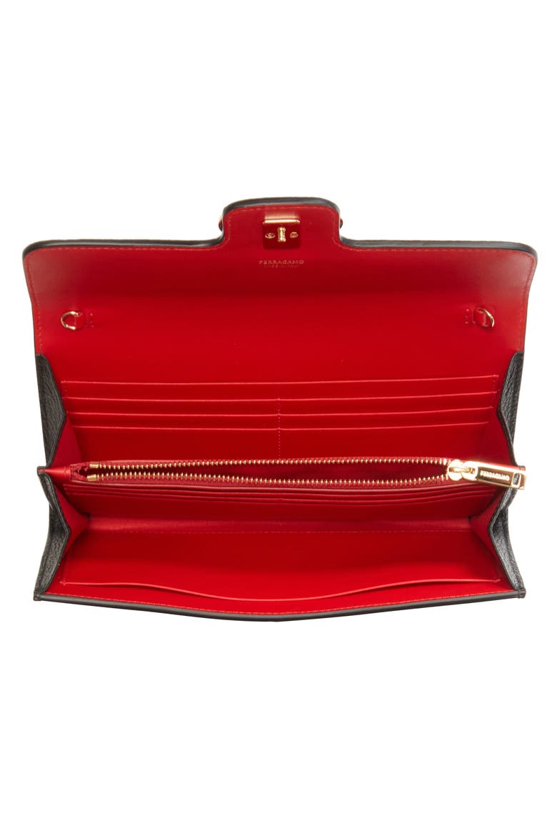 Gancio Grained Leather Wallet on a Chain, Alternate, color, NERO/ FLAME RED