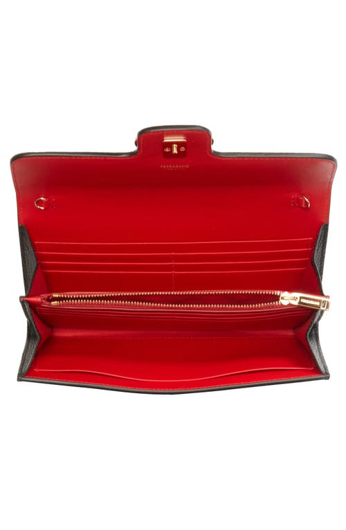 Ferragamo Gancio Grained Leather Wallet On A Chain In Black