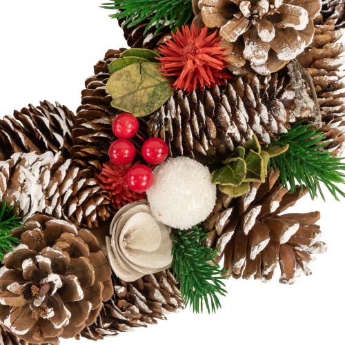 Northlight White Wooden Rose And Pine Cone Artificial Christmas Wreath In Multi