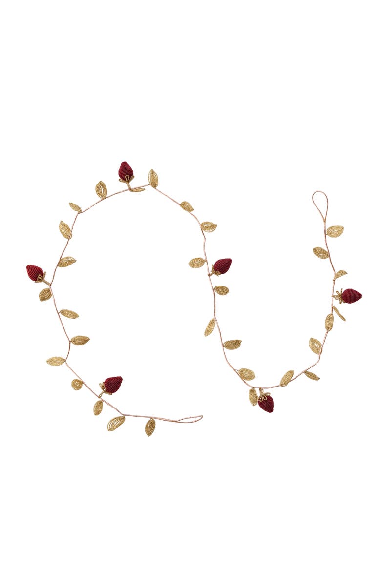 Glass Beaded Strawberry & Leaf Garland with Iron Wire, Main, color, Red and Gold