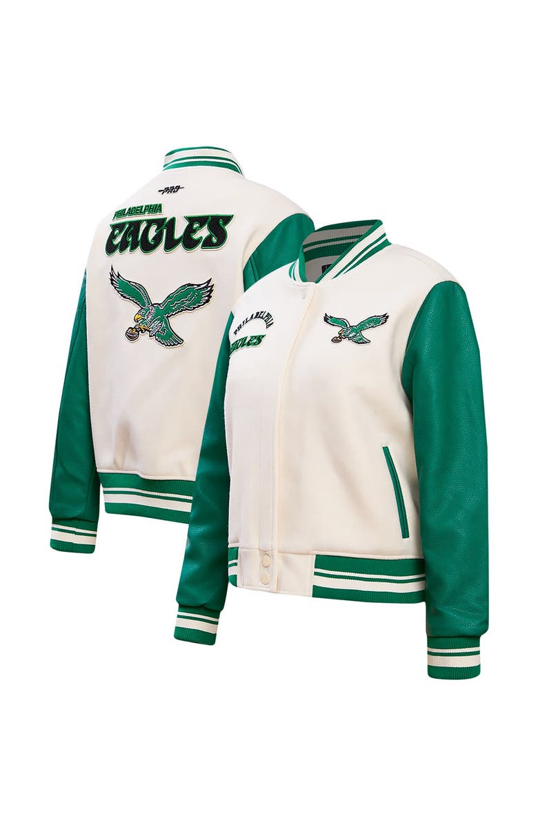 PRO STANDARD Women's Pro Standard  Cream Philadelphia Eagles Retro Classic Vintage Full-Zip Varsity Jacket, Main, color, 
