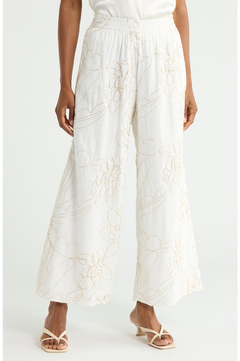 Metallic Embroidered Pants, Main, color, IVORY/ GOLD