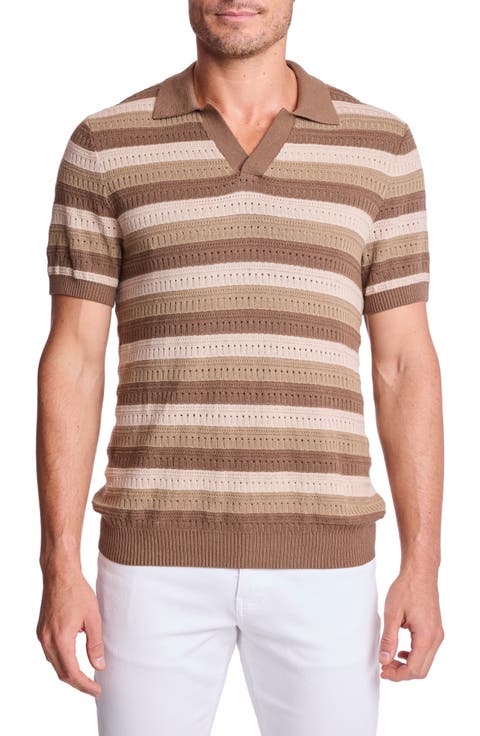 Trim Fit Johnny Collar Stripe Knit Polo
