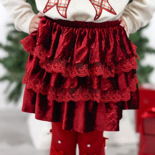 Sweet Wink Ruby Red Velvet Tiered Christmas Skirt In Red
