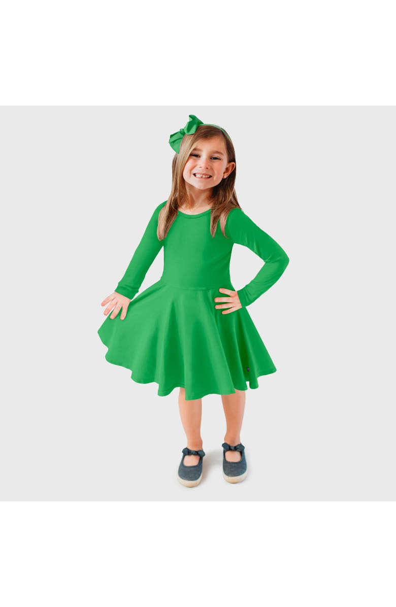 CITY THREADS Baby Girls Soft Jersey 100% Cotton Long Sleeve Skater Twirly Dress, Main, color, Elf Green