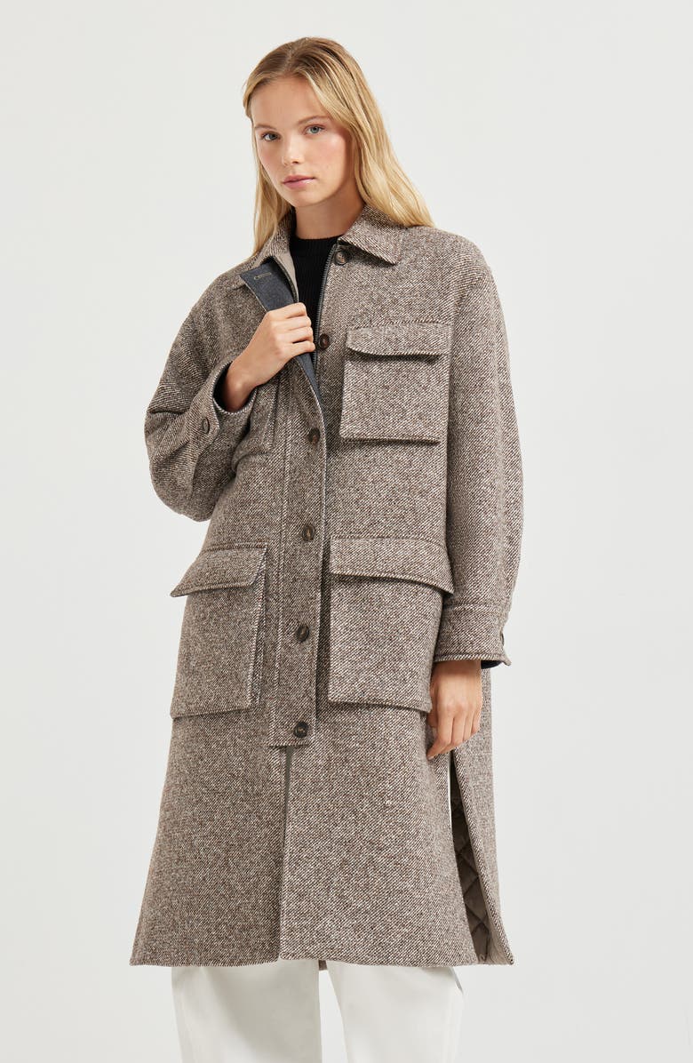 Brunello Cucinelli Mélange diagonal coat, Alternate, color, Light Brown