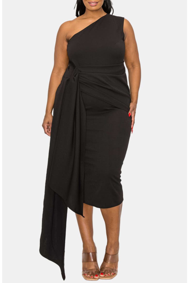 Esme Draped One-Shoulder Dress, Main, color, BLACK