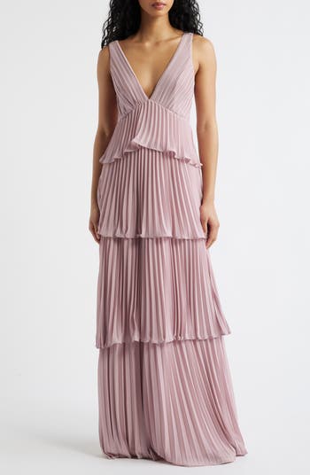 Lulus Women's Tiered Gown Pleated - Purple - Gowns