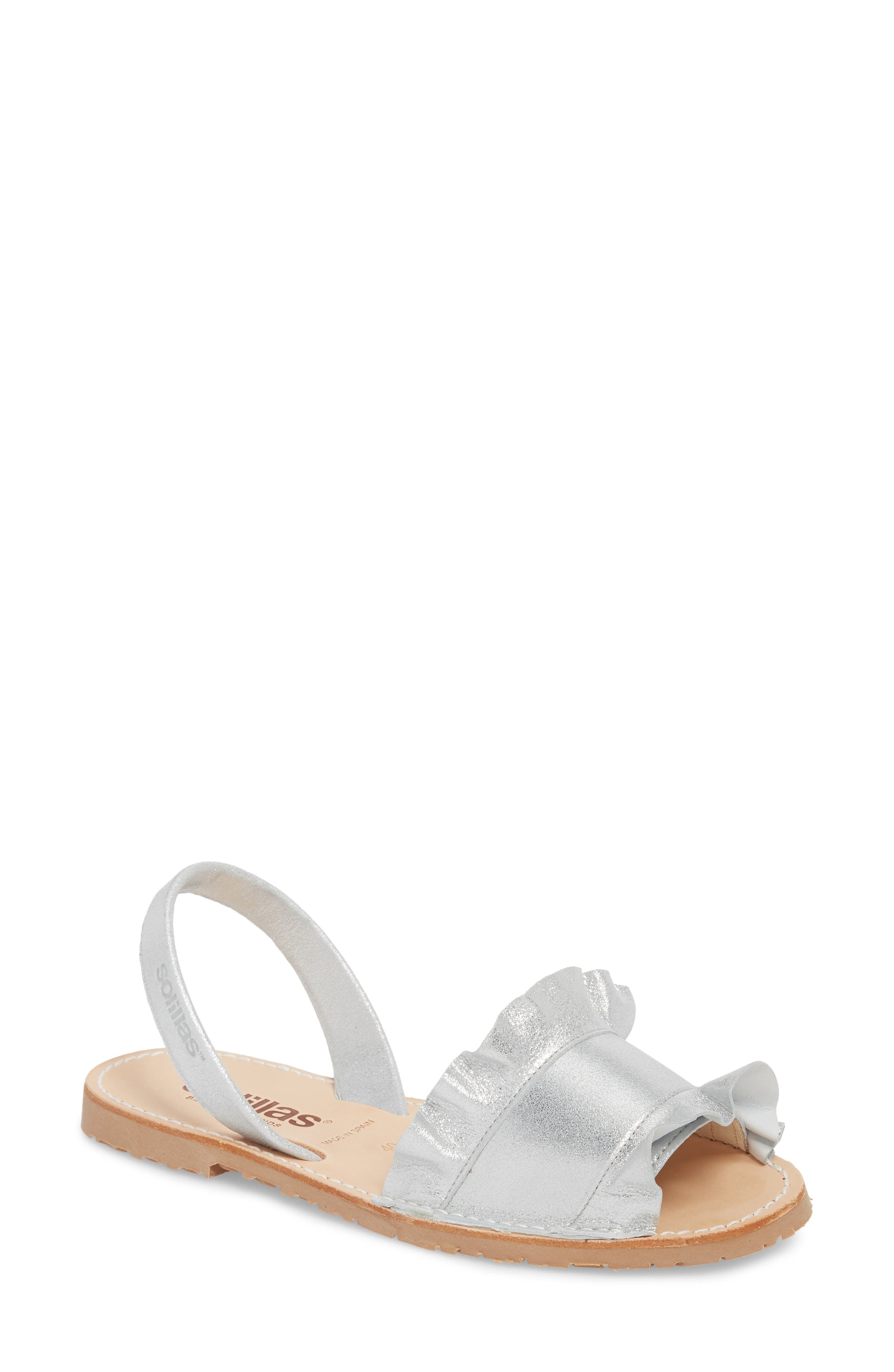 Solillas Frilled Flat Sandal, Main, color, 