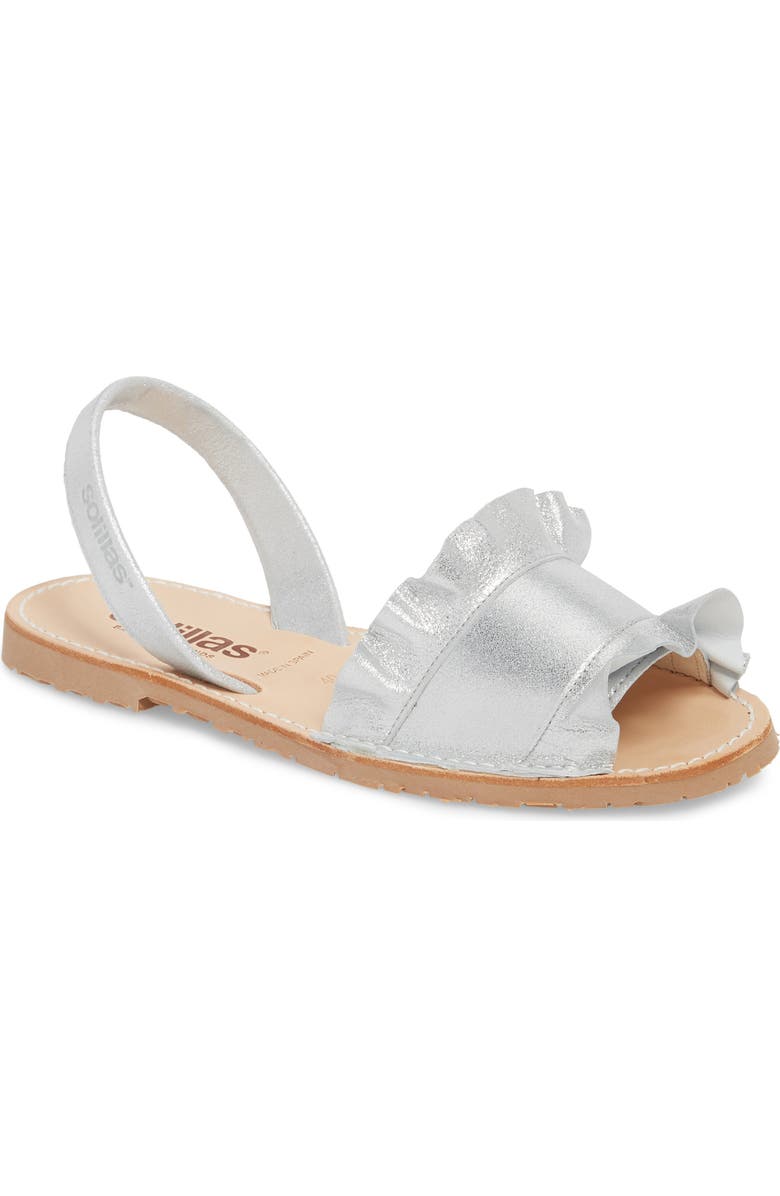 Solillas Frilled Flat Sandal, Main, color,
