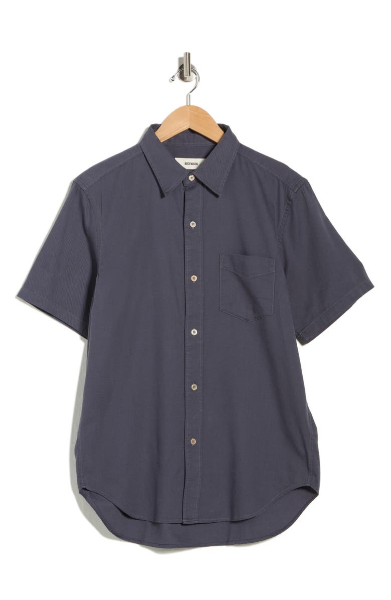 BUCK MASON Draped Twill Short Sleeve Button-Up Shirt, Main, color, Anchor